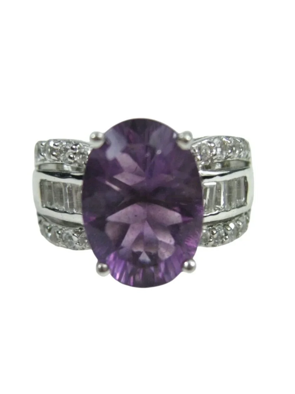 Thailand Sterling Silver 925 Ring Amethyst Stone Clear 6 gr Size 8